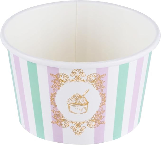Coppetta 8 Ounce Dessert Cups, 200 Greaseproof Ice Cream Cups - Lids Sold Separately, For Hot And Cold Foods, Purple And Blue Stripe Paper Yogurt Bowls, Disposable, Sturdy - Restaurantware