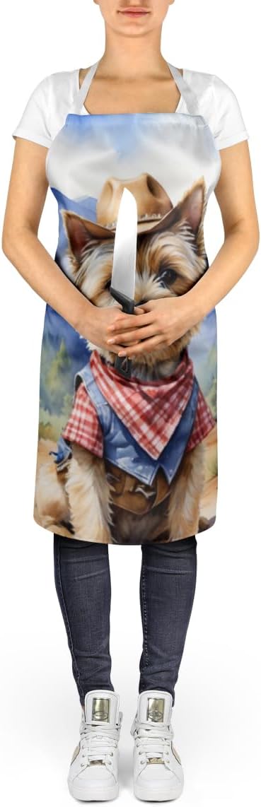 Caroline's Treasures Cairn Terrier Cowboy Welcome Apron Cooking Kitchen Server Baking Crafts Gardening for Adult Women Men, Unisex, Large, Multicolor