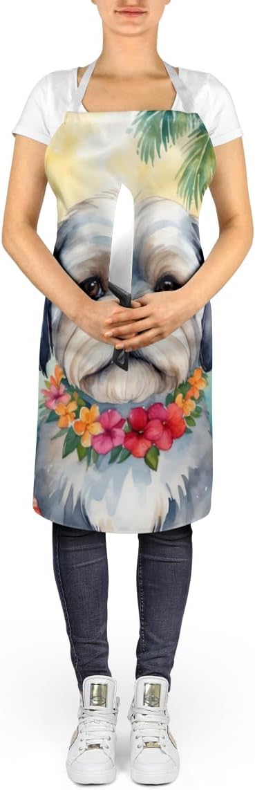 Caroline's Treasures Lhasa Apso Luau Apron Cooking Kitchen Server Baking Crafts Gardening for Adult Women Men, Unisex, Large, Multicolor