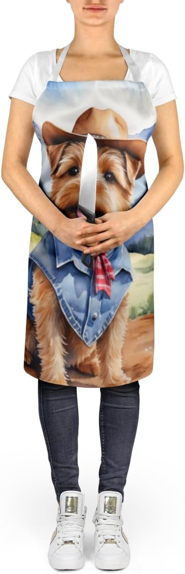 Caroline's Treasures Norfolk Terrier Cowboy Welcome Apron Cooking Kitchen Server Baking Crafts Gardening for Adult Women Men, Unisex, Large, Multicolor