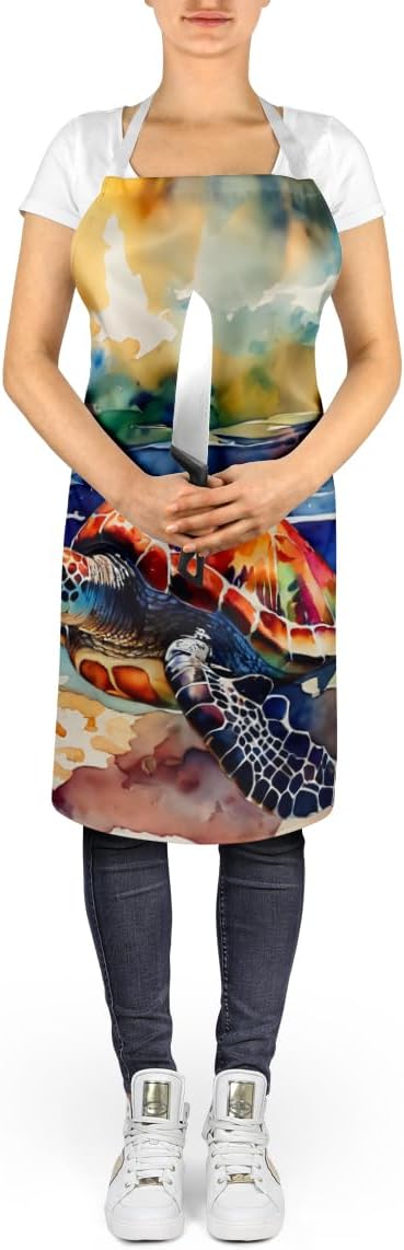 Caroline's Treasures Loggerhead Sea Turtle Apron Cooking Kitchen Server Baking Crafts Gardening for Adult Women Men, Unisex, Large, Multicolor