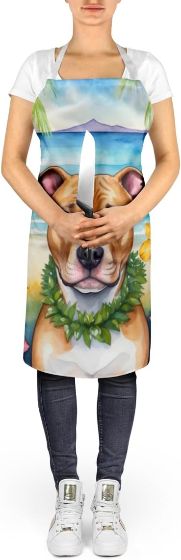 Caroline's Treasures Pit Bull Terrier Luau Apron Cooking Kitchen Server Baking Crafts Gardening for Adult Women Men, Unisex, Large, Multicolor