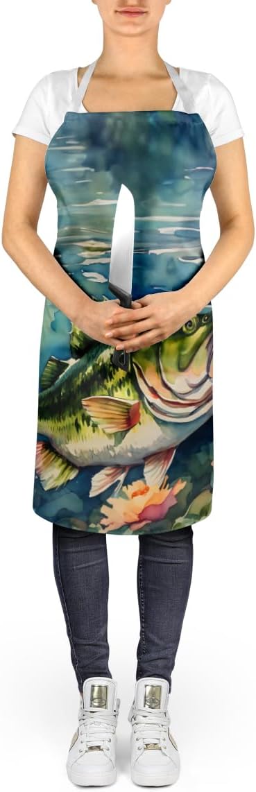 Caroline's Treasures Largemouth Bass Apron Cooking Kitchen Server Baking Crafts Gardening for Adult Women Men, Unisex, Large, Multicolor