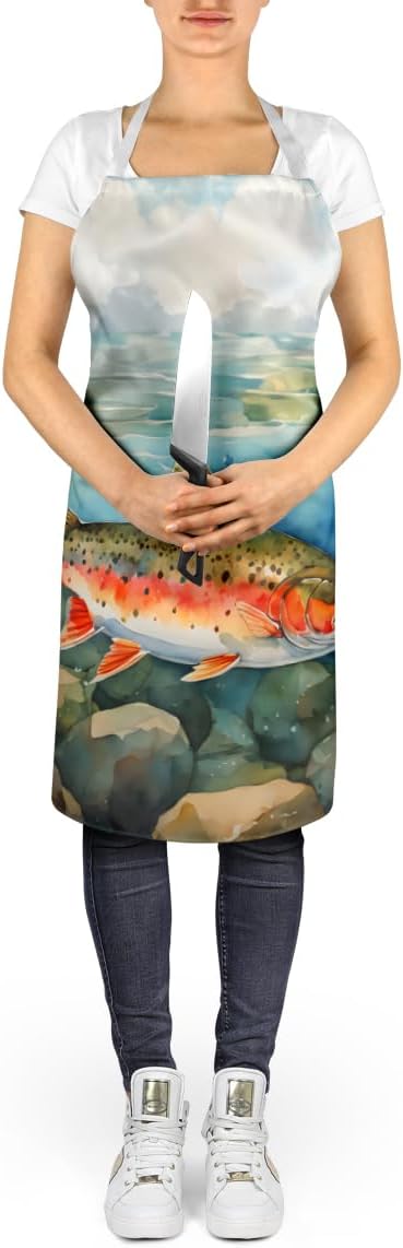Caroline's Treasures Brook Trout Apron Cooking Kitchen Server Baking Crafts Gardening for Adult Women Men, Unisex, Large, Multicolor