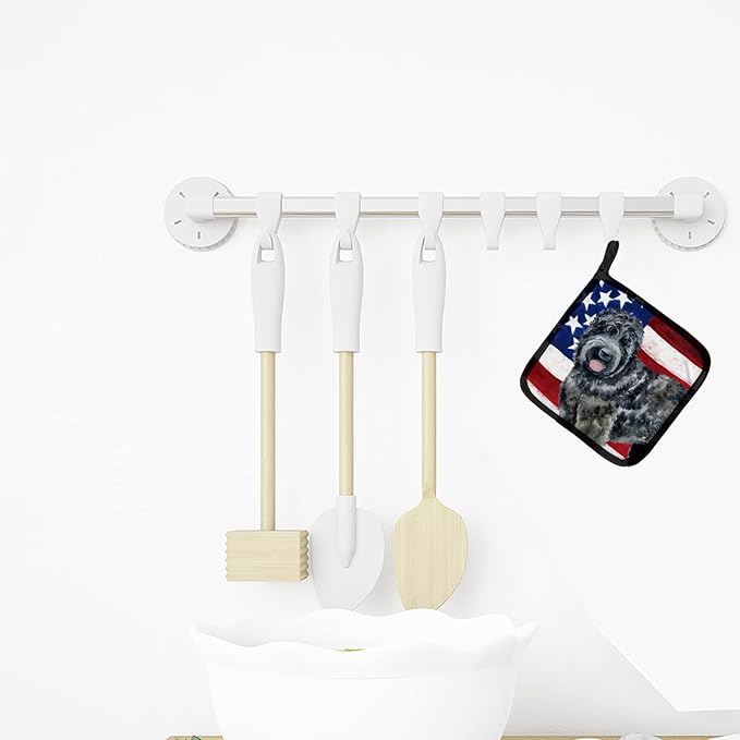 Caroline's Treasures BB9677PTHD Black Russian Terrier Patriotic Pair of Pot Holders Kitchen Heat Resistant Pot Holders Sets Oven Hot Pads for Cooking Baking BBQ, 7 1/2 x 7 1/2