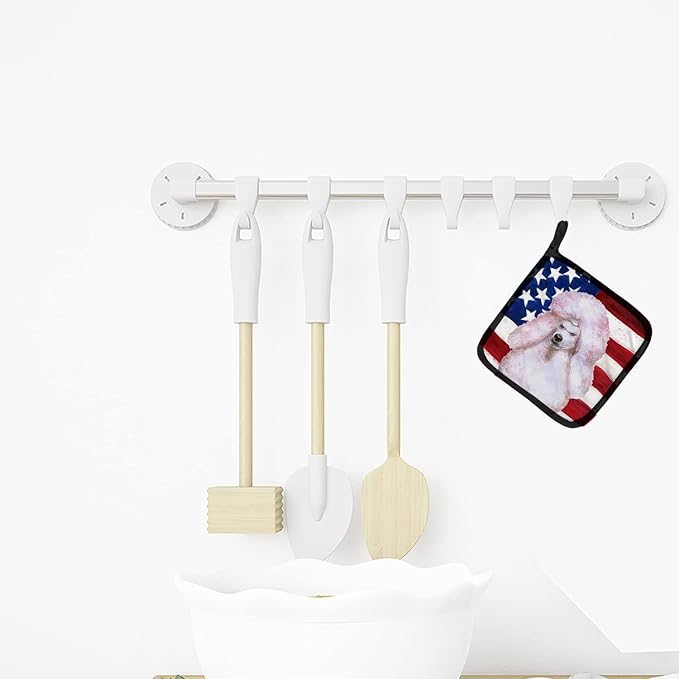 Caroline's Treasures BB9717PTHD White Standard Poodle Patriotic Pair of Pot Holders Kitchen Heat Resistant Pot Holders Sets Oven Hot Pads for Cooking Baking BBQ, 7 1/2 x 7 1/2
