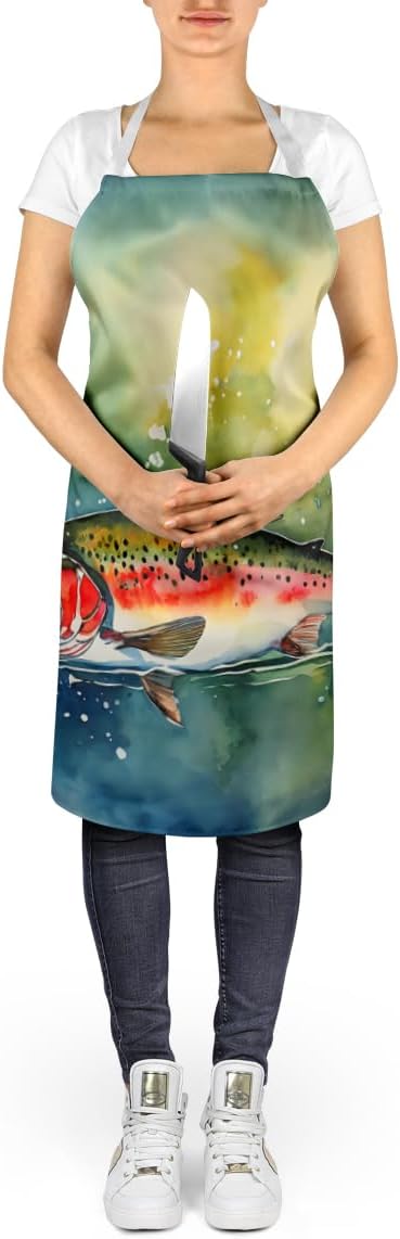 Caroline's Treasures Trout Apron Cooking Kitchen Server Baking Crafts Gardening for Adult Women Men, Unisex, Large, Multicolor