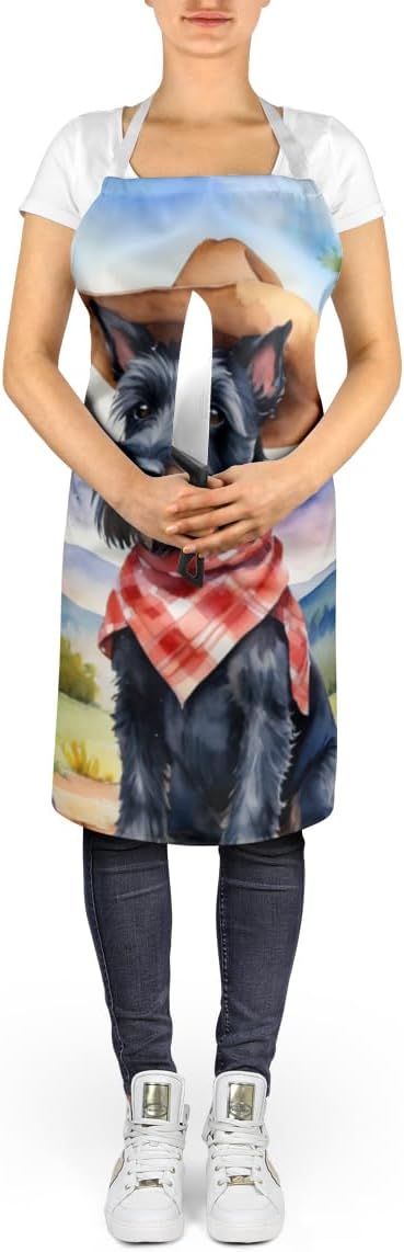 Caroline's Treasures Scottish Terrier Cowboy Welcome Apron Cooking Kitchen Server Baking Crafts Gardening for Adult Women Men, Unisex, Large, Multicolor