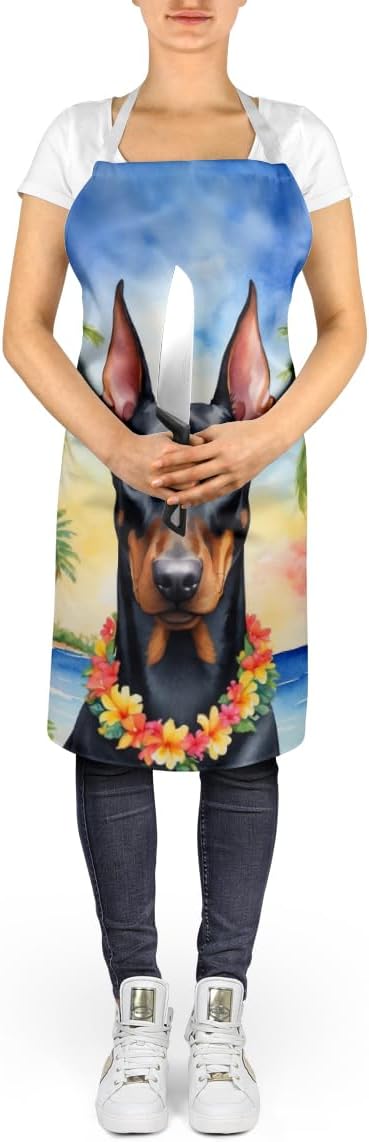 Caroline's Treasures Doberman Pinscher Luau Apron Cooking Kitchen Server Baking Crafts Gardening for Adult Women Men, Unisex, Large, Multicolor