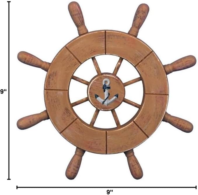 Hampton Nautical Wheel-9-107-anchor Rustic Wood Finish Decorative Ship Wheel with Anchor, 9"