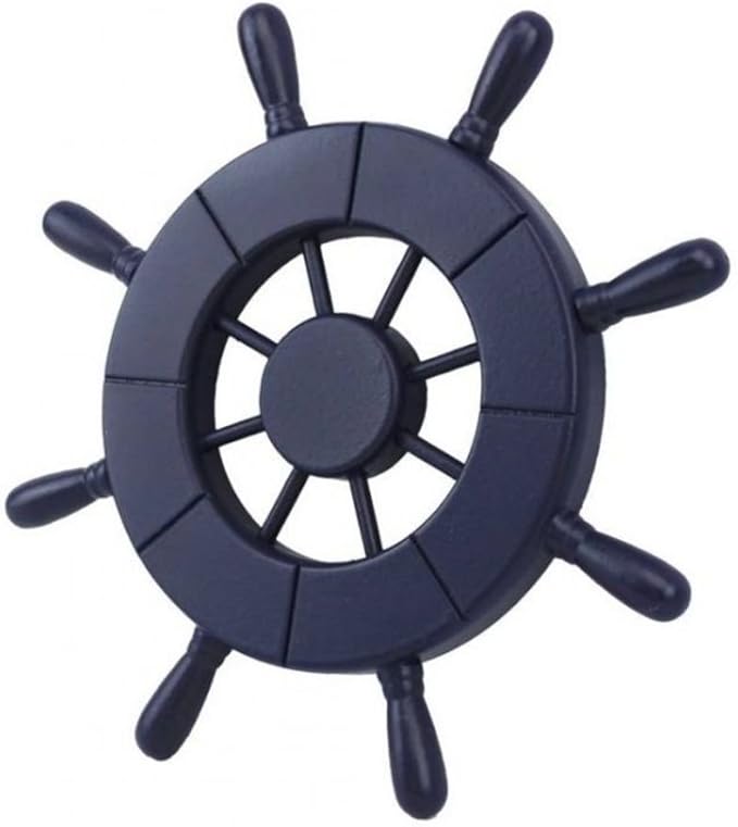 Hampton Nautical Wheel-9-104 Decorative Ship Wheel, 9", Dark Blue