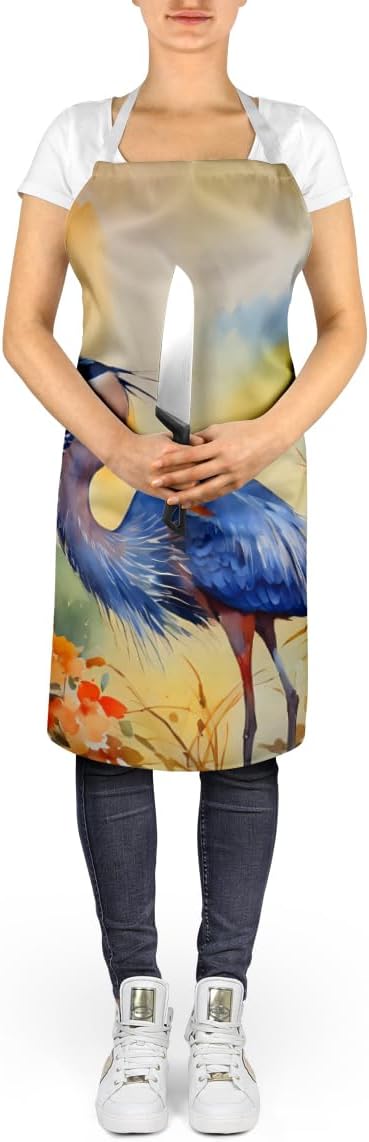 Caroline's Treasures Blue Heron Apron Cooking Kitchen Server Baking Crafts Gardening for Adult Women Men, Unisex, Large, Multicolor