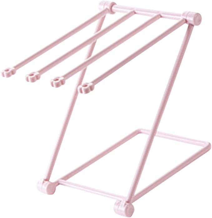 GOTOTOP Folding Towel Drying Rack with 4 Arms, Hanging Towel Holder for Kitchen Organization, Well Organized, Easy to Take (Light Red)