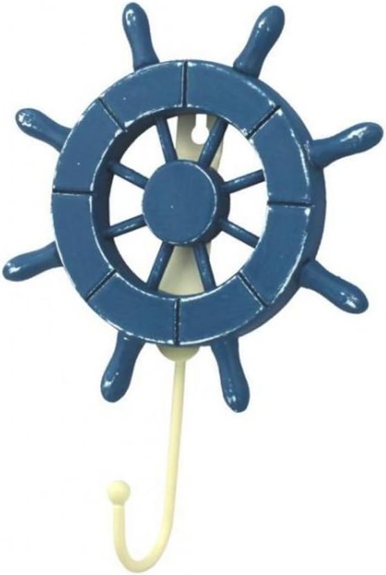 Rustic All Light Blue Decorative Ship Wheel with Hook 6 Inch - Wooden Ship Wheel - Ships Steering Wheel