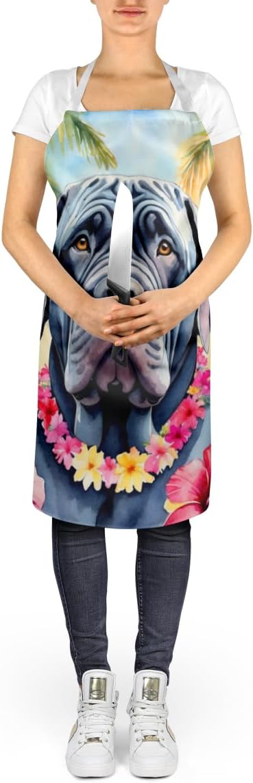 Caroline's Treasures Neapolitan Mastiff Luau Apron Cooking Kitchen Server Baking Crafts Gardening for Adult Women Men, Unisex, Large, Multicolor