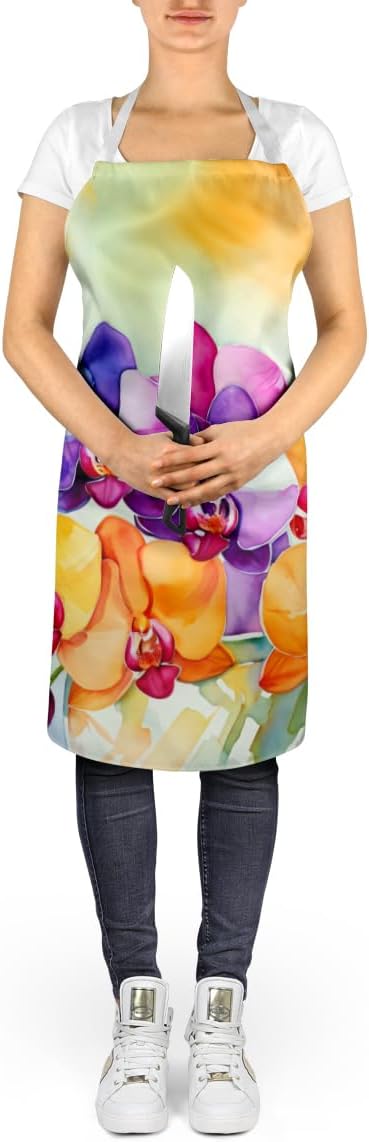 Caroline's Treasures Orchids in Watercolor Apron Cooking Kitchen Server Baking Crafts Gardening for Adult Women Men, Unisex, Large, Multicolor