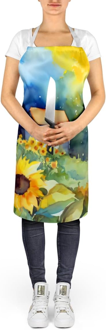Caroline's Treasures Sunflowers in Watercolor Apron Cooking Kitchen Server Baking Crafts Gardening for Adult Women Men, Unisex, Large, Multicolor