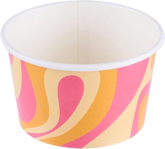 Coppetta 8 Ounce Dessert Cups, 50 Greaseproof Ice Cream Cups - Lids Sold Separately, For Hot And Cold Foods, Tropical Twist Paper Yogurt Bowls, Disposable, Sturdy - Restaurantware