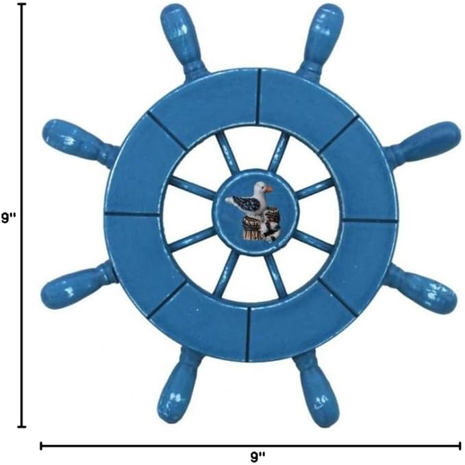 Hampton Nautical Wheel-9-100-seagull Rustic Decorative Ship Wheel with Seagull, 9", Light Blue
