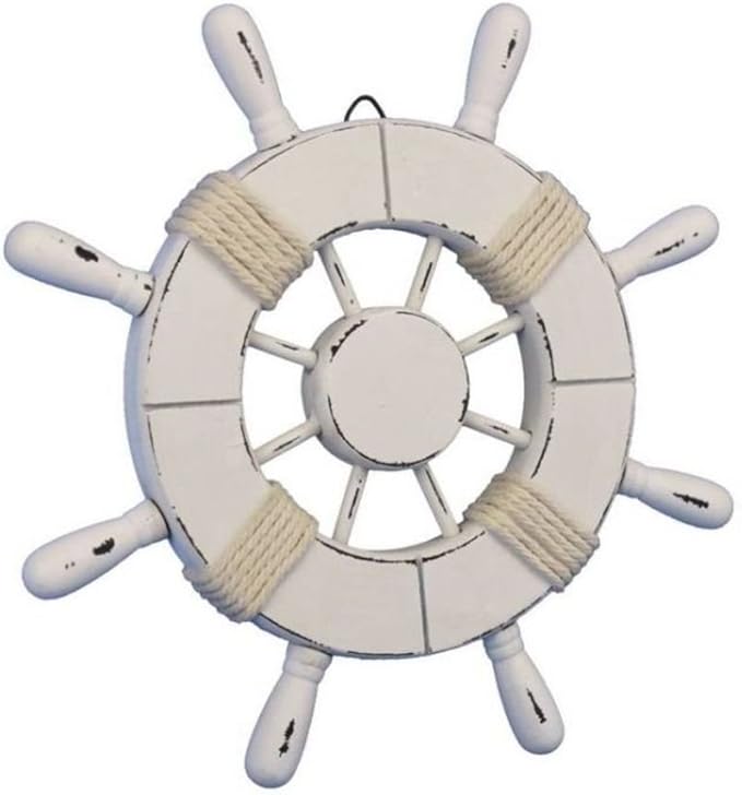 Hampton Nautical Wheel-9-102 Rustic Decorative Ship Wheel, 9", White