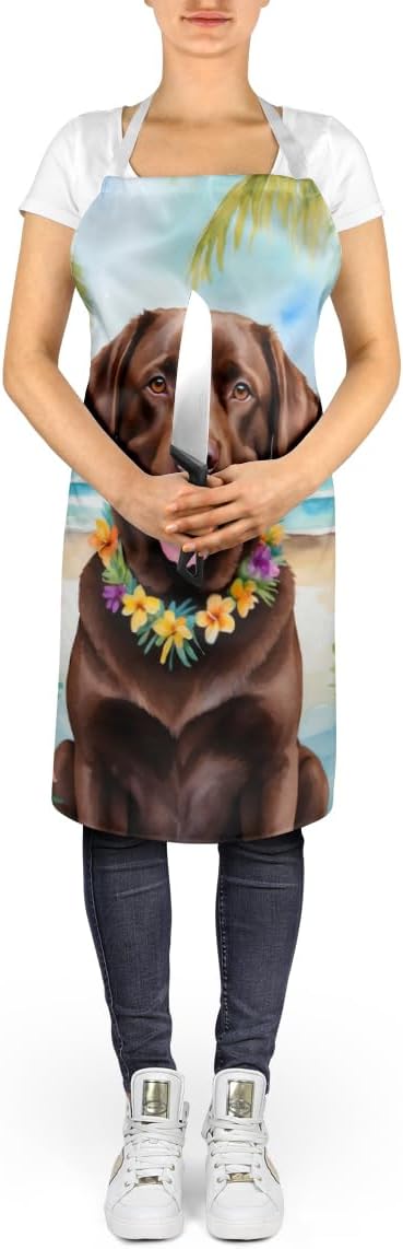 Caroline's Treasures Chocolate Labrador Retriever Luau Apron Cooking Kitchen Server Baking Crafts Gardening for Adult Women Men, Unisex, Large, Multicolor