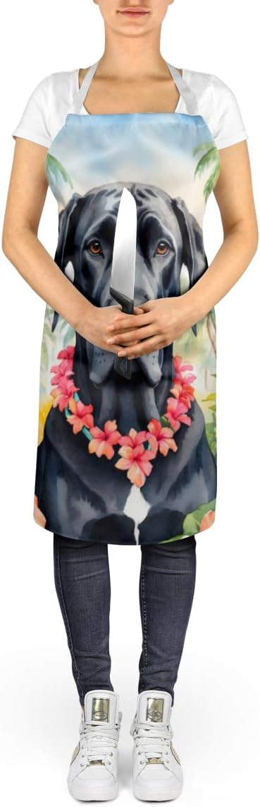 Caroline's Treasures Great Dane Luau Apron Cooking Kitchen Server Baking Crafts Gardening for Adult Women Men, Unisex, Large, Multicolor
