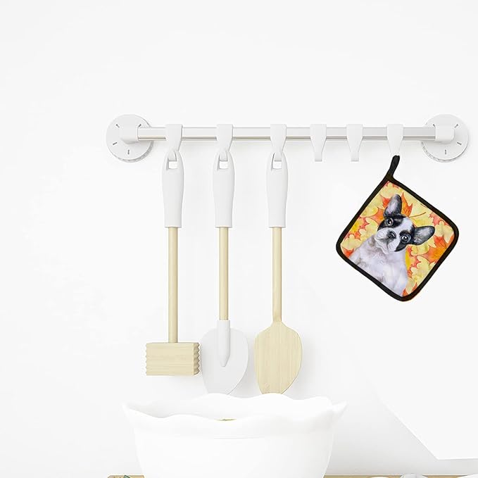 Caroline's Treasures BB9971PTHD French Bulldog Black White Fall Pair of Pot Holders, Yellow Kitchen Heat Resistant Pot Holders Sets Oven Hot Pads for Cooking Baking BBQ, 7 1/2 x 7 1/2
