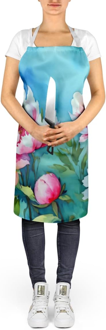 Caroline's Treasures Peonies in Watercolor Apron Cooking Kitchen Server Baking Crafts Gardening for Adult Women Men, Unisex, Large, Multicolor