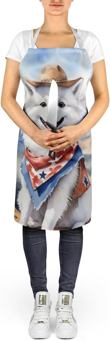 Caroline's Treasures American Eskimo Cowboy Welcome Apron Cooking Kitchen Server Baking Crafts Gardening for Adult Women Men, Unisex, Large, Multicolor