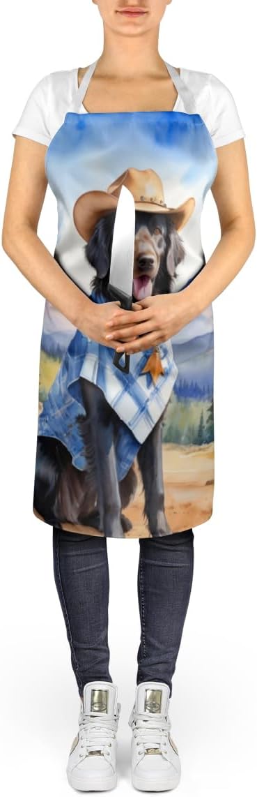 Caroline's Treasures Flat-Coated Retriever Cowboy Welcome Apron Cooking Kitchen Server Baking Crafts Gardening for Adult Women Men, Unisex, Large, Multicolor