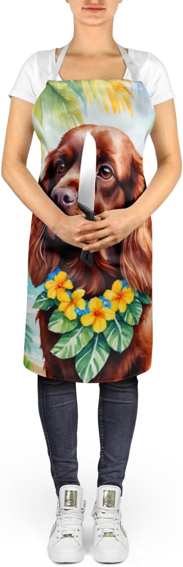 Caroline's Treasures Sussex Spaniel Luau Apron Cooking Kitchen Server Baking Crafts Gardening for Adult Women Men, Unisex, Large, Multicolor