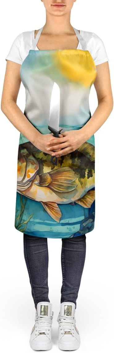 Caroline's Treasures Smallmouth Bass Apron Cooking Kitchen Server Baking Crafts Gardening for Adult Women Men, Unisex, Large, Multicolor