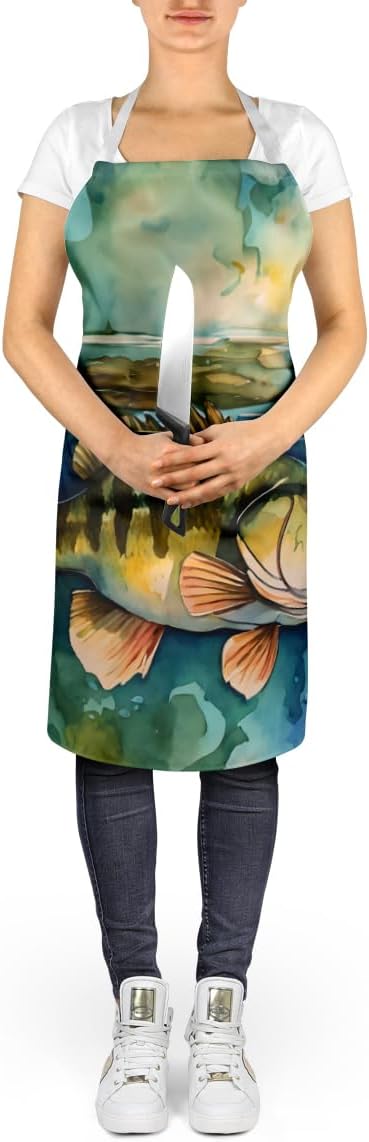Caroline's Treasures Smallmouth Bass Apron Cooking Kitchen Server Baking Crafts Gardening for Adult Women Men, Unisex, Large, Multicolor