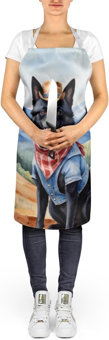 Caroline's Treasures Schipperke Cowboy Welcome Apron Cooking Kitchen Server Baking Crafts Gardening for Adult Women Men, Unisex, Large, Multicolor