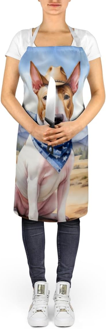 Caroline's Treasures Bull Terrier Cowboy Welcome Apron Cooking Kitchen Server Baking Crafts Gardening for Adult Women Men, Unisex, Large, Multicolor