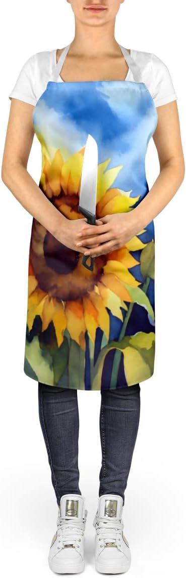 Caroline's Treasures Sunflowers in Watercolor Apron Cooking Kitchen Server Baking Crafts Gardening for Adult Women Men, Unisex, Large, Multicolor
