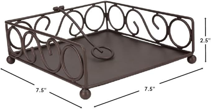 Napkin Holder For Table, By Home Basics (Bronze) | Napkin Holders For Kitchen | Scroll Design Table Napkin Holder with Stopper Medium