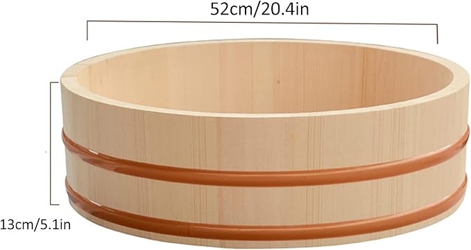Wooden Hangiri Sushi Rice Mixing Bowl Tub Sushi Oke with Copper Bands Sushi DIY Home Sushi Tool for Restaurant Home Kitchen 39cm/15.3in (52cm/20.4in)