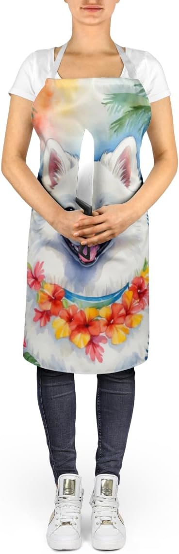Caroline's Treasures American Eskimo Luau Apron Cooking Kitchen Server Baking Crafts Gardening for Adult Women Men, Unisex, Large, Multicolor