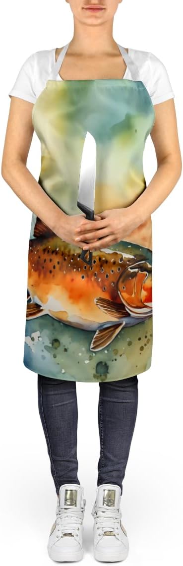 Caroline's Treasures Brown Trout Apron Cooking Kitchen Server Baking Crafts Gardening for Adult Women Men, Unisex, Large, Multicolor