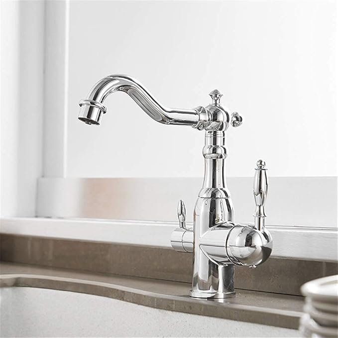Ch Kitchen Faucet with 360° Swivel Dual Handle Drinking Water Filter Tap Deck Mounted 3-Way Mixer for Retro SLE Sink- High-Quali Filtrat System.