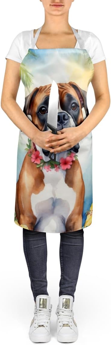Caroline's Treasures Boxer Luau Apron Cooking Kitchen Server Baking Crafts Gardening for Adult Women Men, Unisex, Large, Multicolor