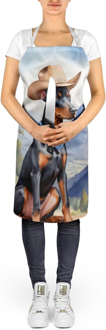 Caroline's Treasures Doberman Pinscher Cowboy Welcome Apron Cooking Kitchen Server Baking Crafts Gardening for Adult Women Men, Unisex, Large, Multicolor