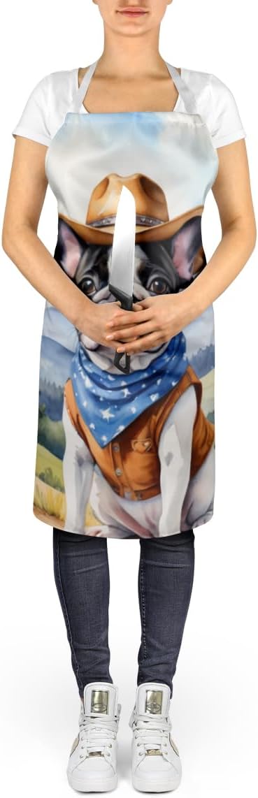 Caroline's Treasures French Bulldog Cowboy Welcome Apron Cooking Kitchen Server Baking Crafts Gardening for Adult Women Men, Unisex, Large, Multicolor