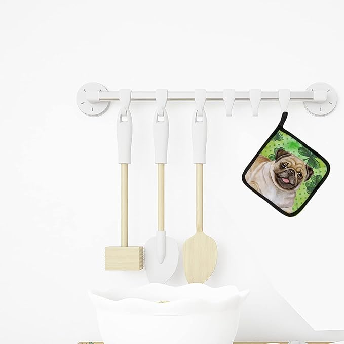 Caroline's Treasures BB9892PTHD Fawn Pug St Patrick's Pair of Pot Holders, Green Kitchen Heat Resistant Pot Holders Sets Oven Hot Pads for Cooking Baking BBQ, 7 1/2 x 7 1/2