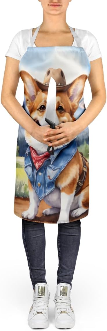 Caroline's Treasures Corgi Cowboy Welcome Apron Cooking Kitchen Server Baking Crafts Gardening for Adult Women Men, Unisex, Large, Multicolor