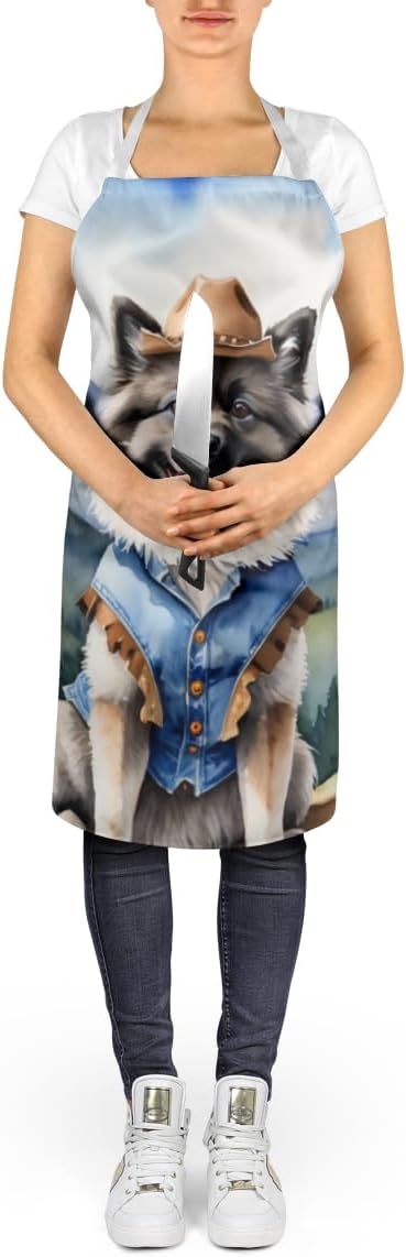 Caroline's Treasures Keeshond Cowboy Welcome Apron Cooking Kitchen Server Baking Crafts Gardening for Adult Women Men, Unisex, Large, Multicolor