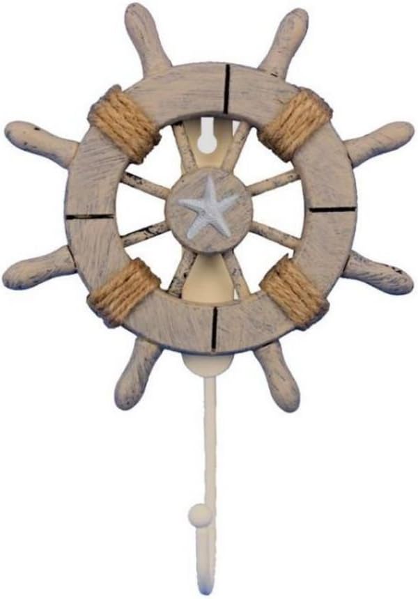Rustic Decorative Ship Wheel with Starfish with Hook 6 Inch - Wooden Ship Wheel - Ships Steering Wheel