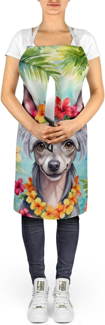 Caroline's Treasures Chinese Crested Luau Apron Cooking Kitchen Server Baking Crafts Gardening for Adult Women Men, Unisex, Large, Multicolor
