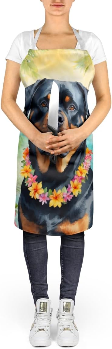 Caroline's Treasures Rottweiler Luau Apron Cooking Kitchen Server Baking Crafts Gardening for Adult Women Men, Unisex, Large, Multicolor